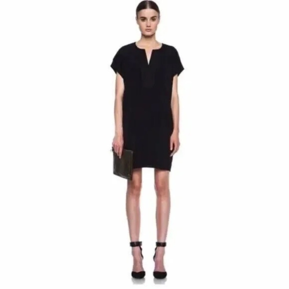 Vince Silk Short Cap Sleeve Mini Shift Dress Black XS